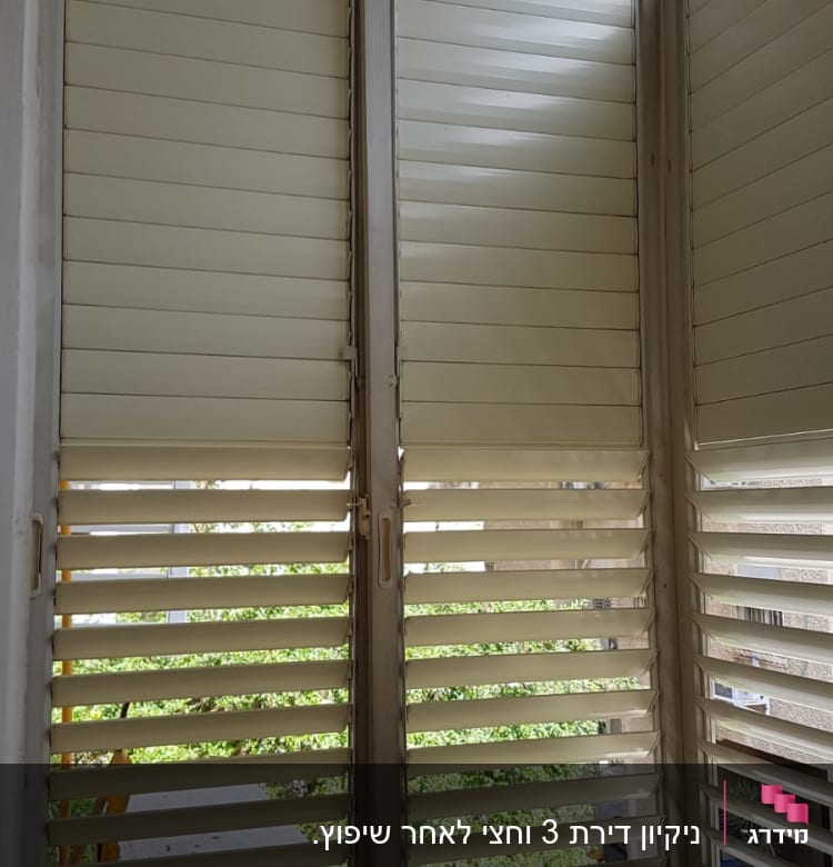 תריסים לבנים עם אבק ולכלוך קל